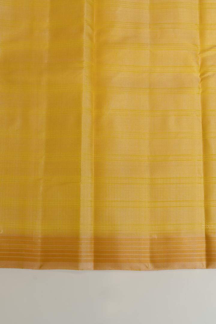 Pastel green and yellow stripes without zari pure Kanchipuram silk saree
