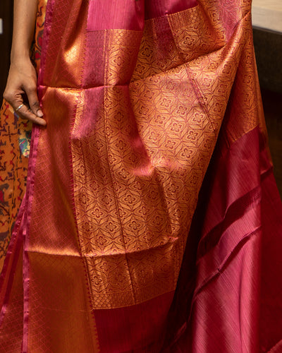 Yellow and Pink Paithani Printed Designer Silk Saree - Clio Silks