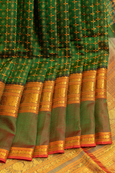 Bottle green plus butta pure silk cotton saree