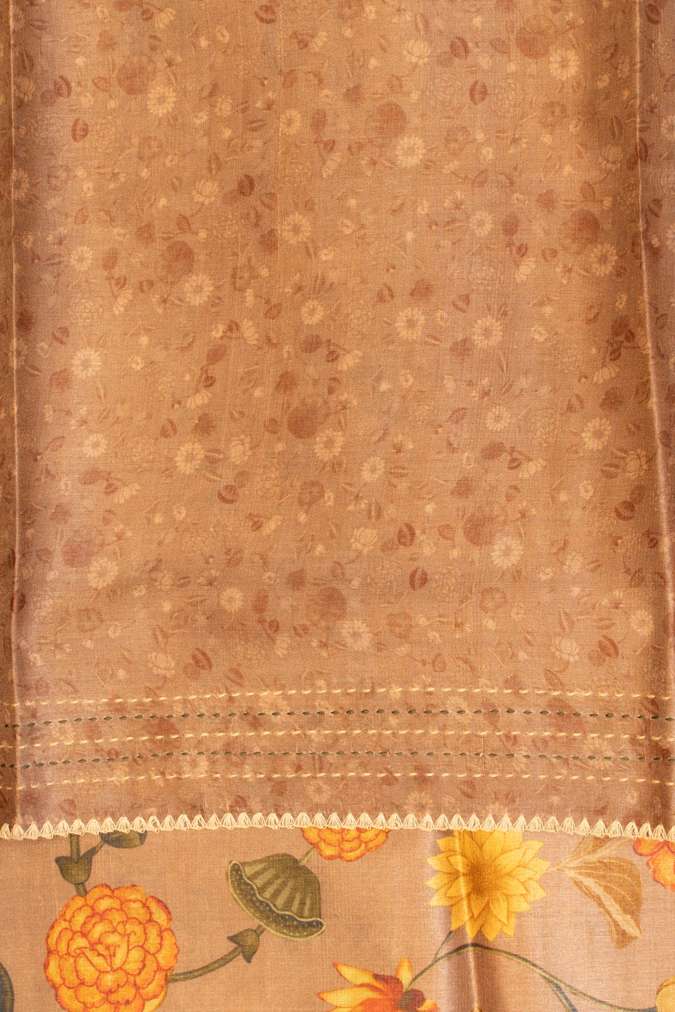 Lilac beige printed pure Tussar saree