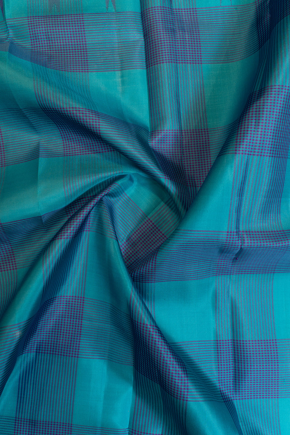 Anandha blue and purple without zari checks pure Kanchipuram silk saree