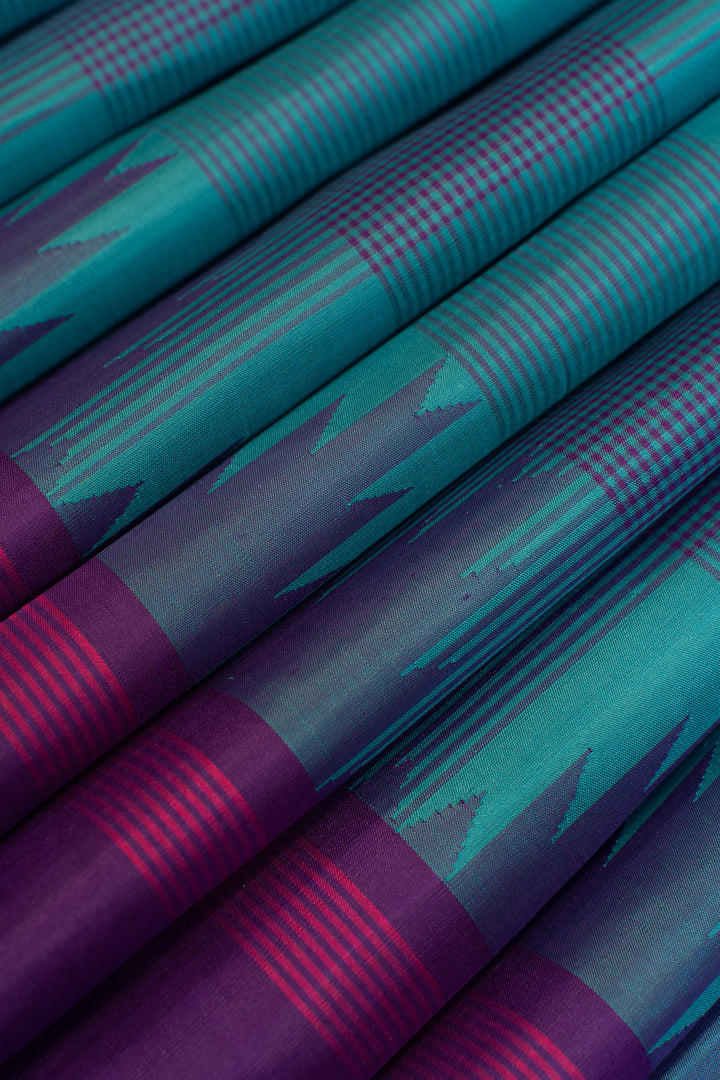Anandha blue and purple without zari checks pure Kanchipuram silk saree
