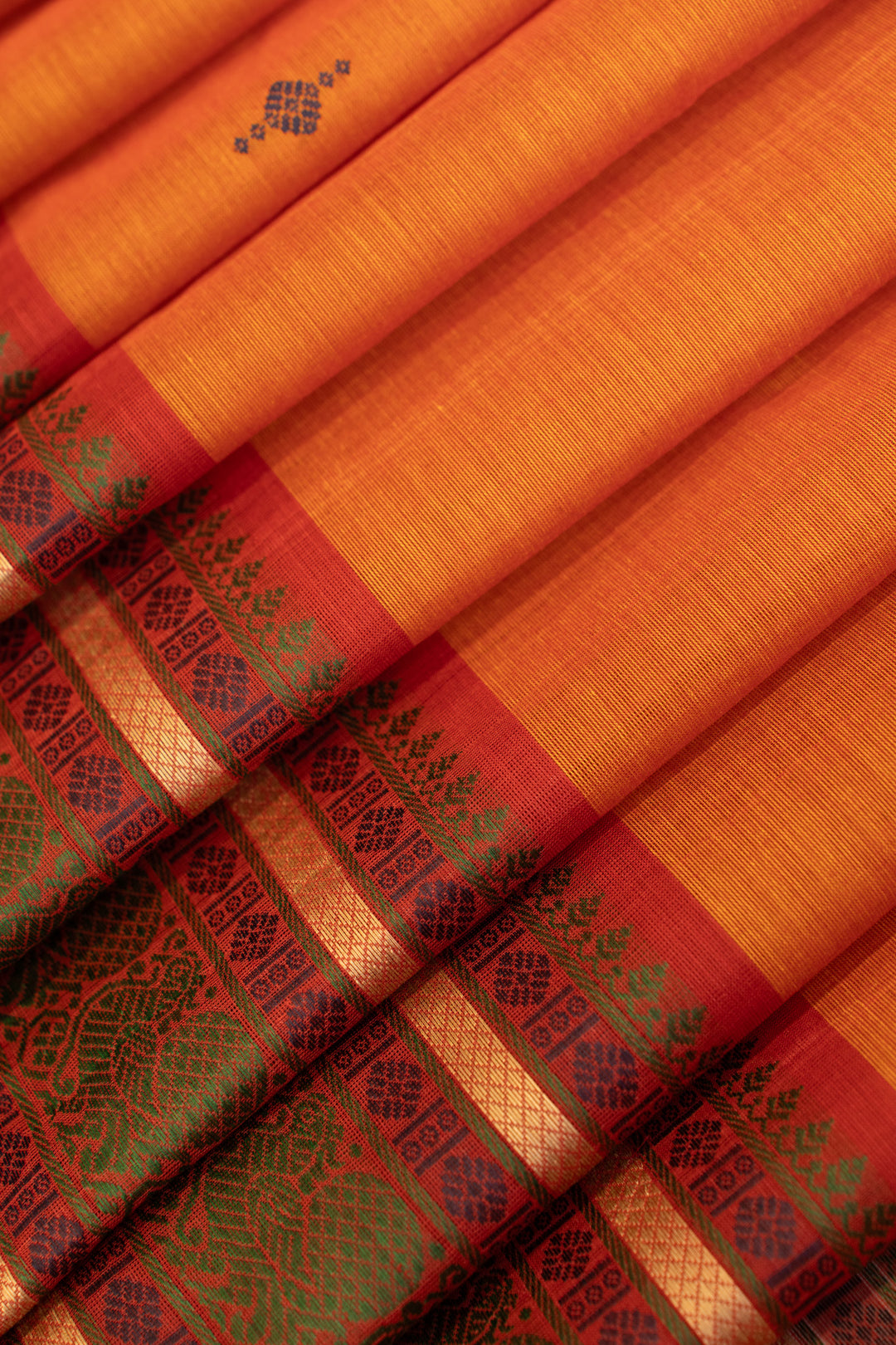 Rust orange pure handloom cotton saree
