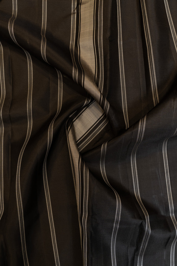 White and black stripes without zari pure Kanchipuram silk saree
