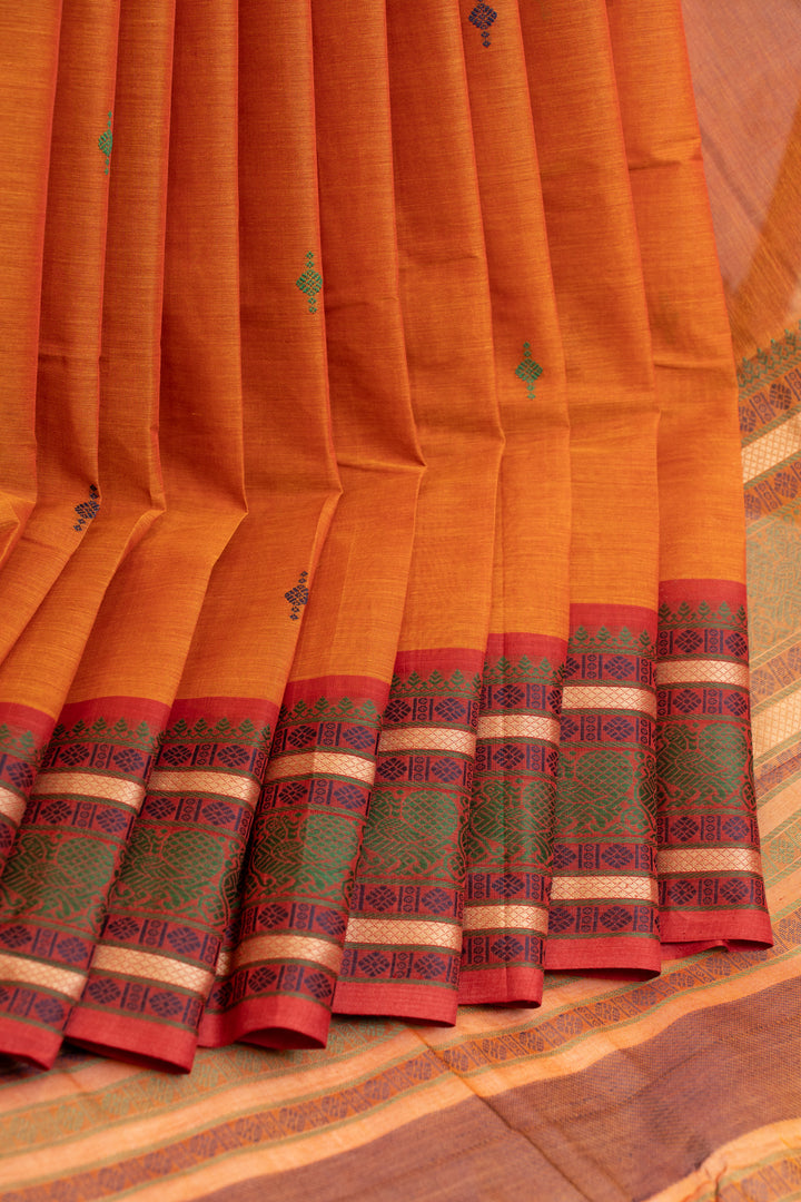 Rust orange pure handloom cotton saree