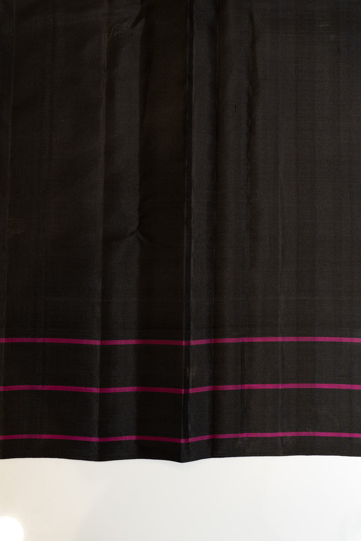 White and black stripes without zari pure Kanchipuram silk saree