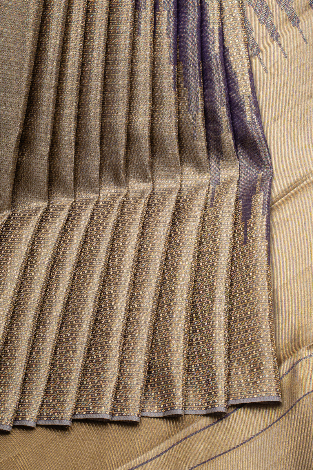 Gold and Grey Temple Brocade Pure Kanchipuram Silk Saree
