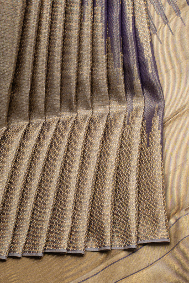 Gold and Grey Temple Brocade Pure Kanchipuram Silk Saree