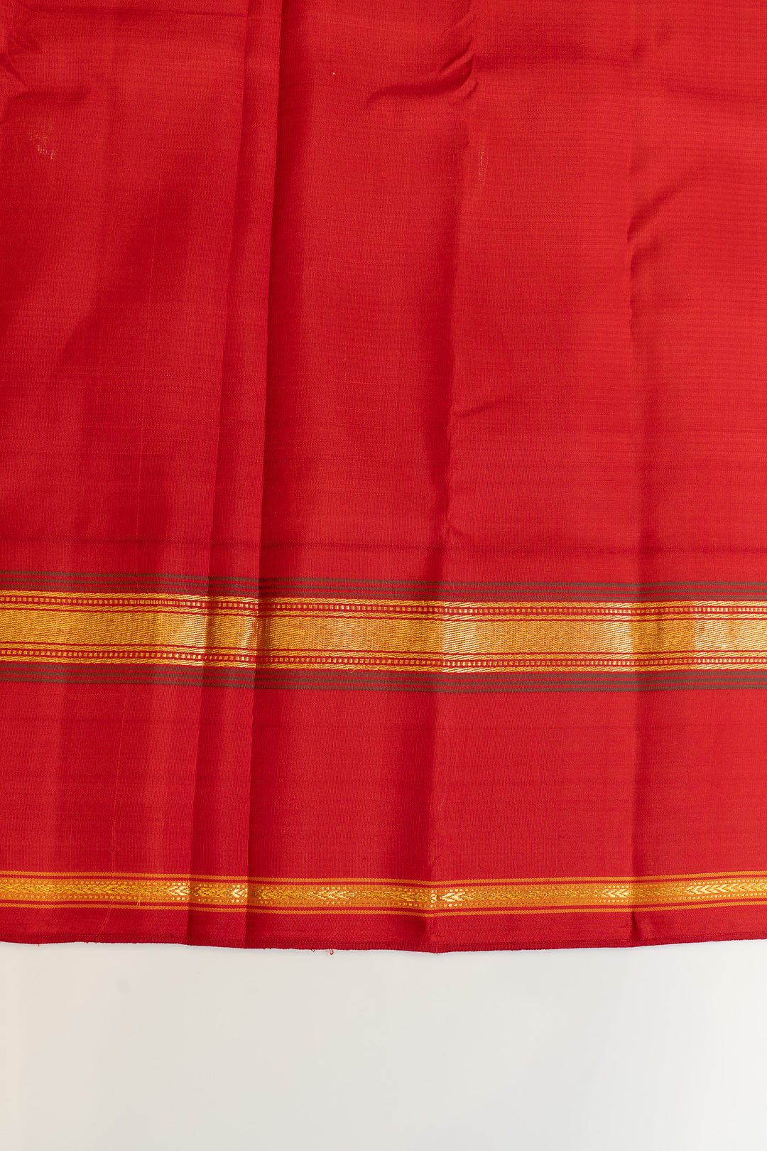 Beige and red podikattam temple border pure Kanchipuram silk saree