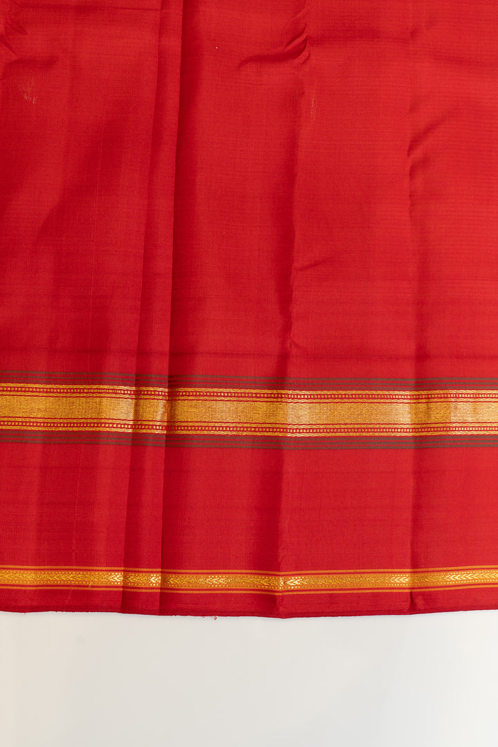 Beige and red podikattam temple border pure Kanchipuram silk saree