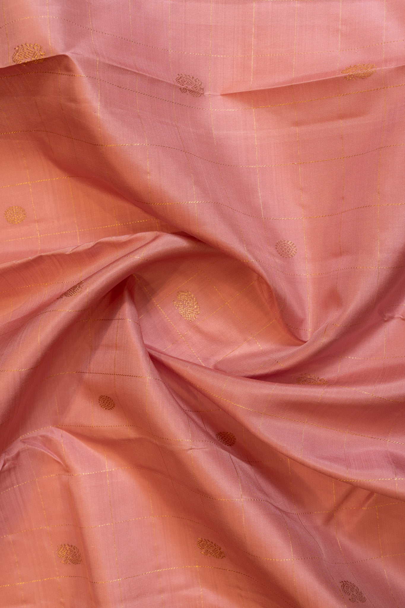 Pastel pink zari checks pure Kanchipuram silk saree