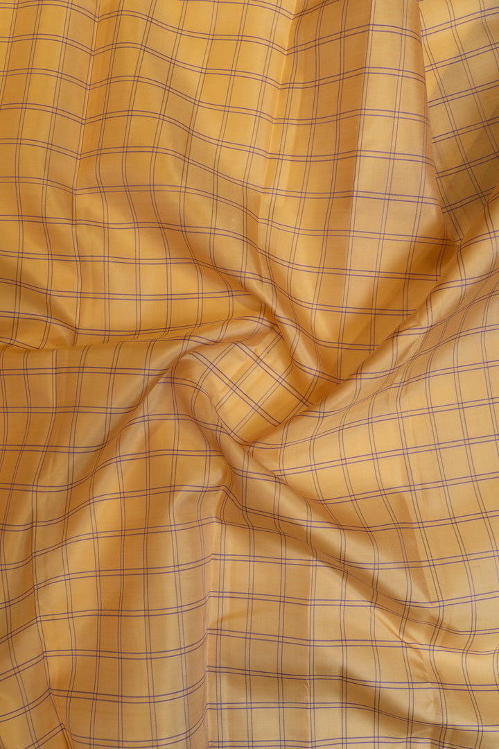 Pastel yellow and lilac pure Kanchipuram silk saree