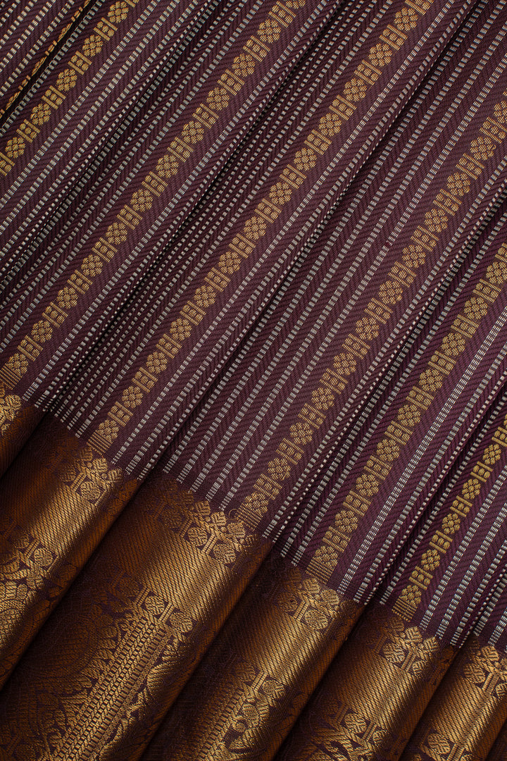 Royal Purple Stripes Brocade Pure Kanchipuram Silk Saree