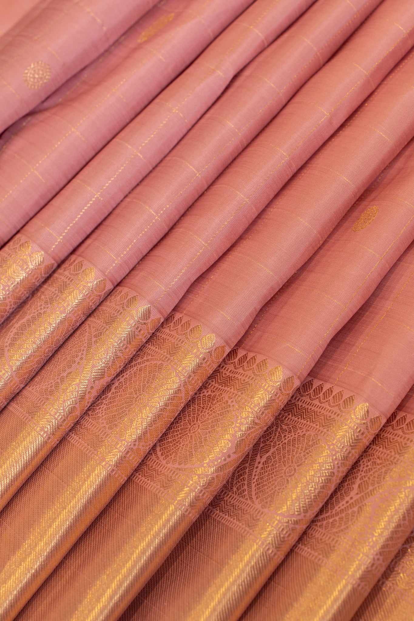 Pastel pink zari checks pure Kanchipuram silk saree