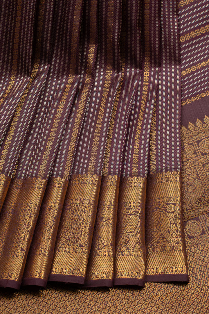 Royal Purple Stripes Brocade Pure Kanchipuram Silk Saree