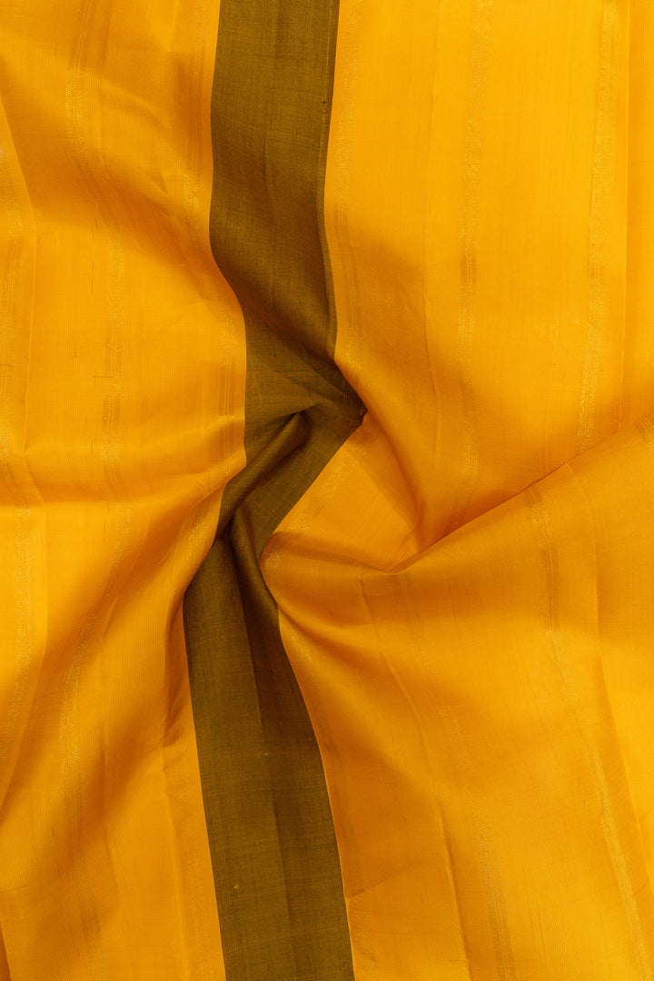 Black and mustard checks temple border pure Kanchipuram silk saree