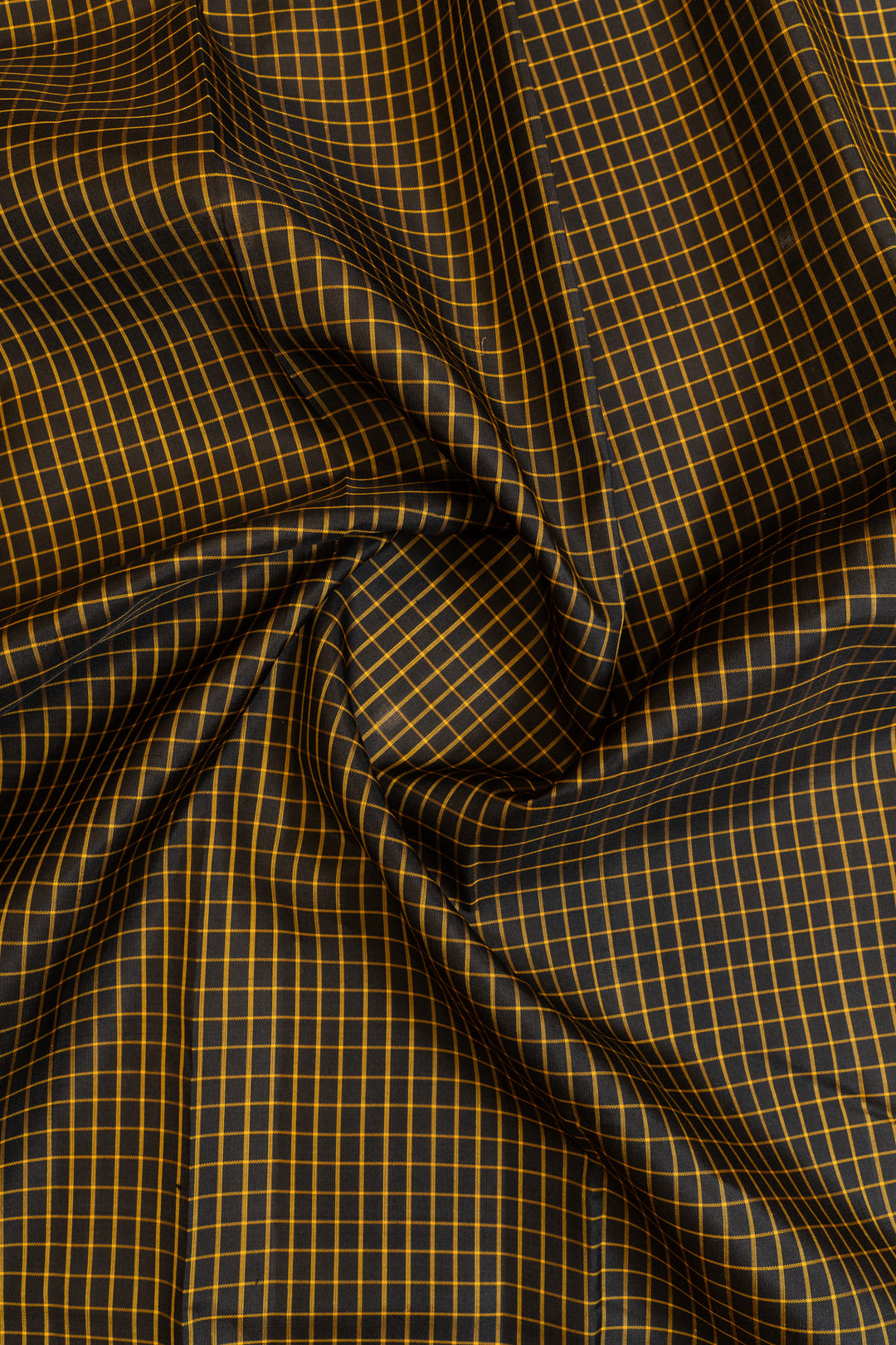 Black and mustard checks temple border pure Kanchipuram silk saree