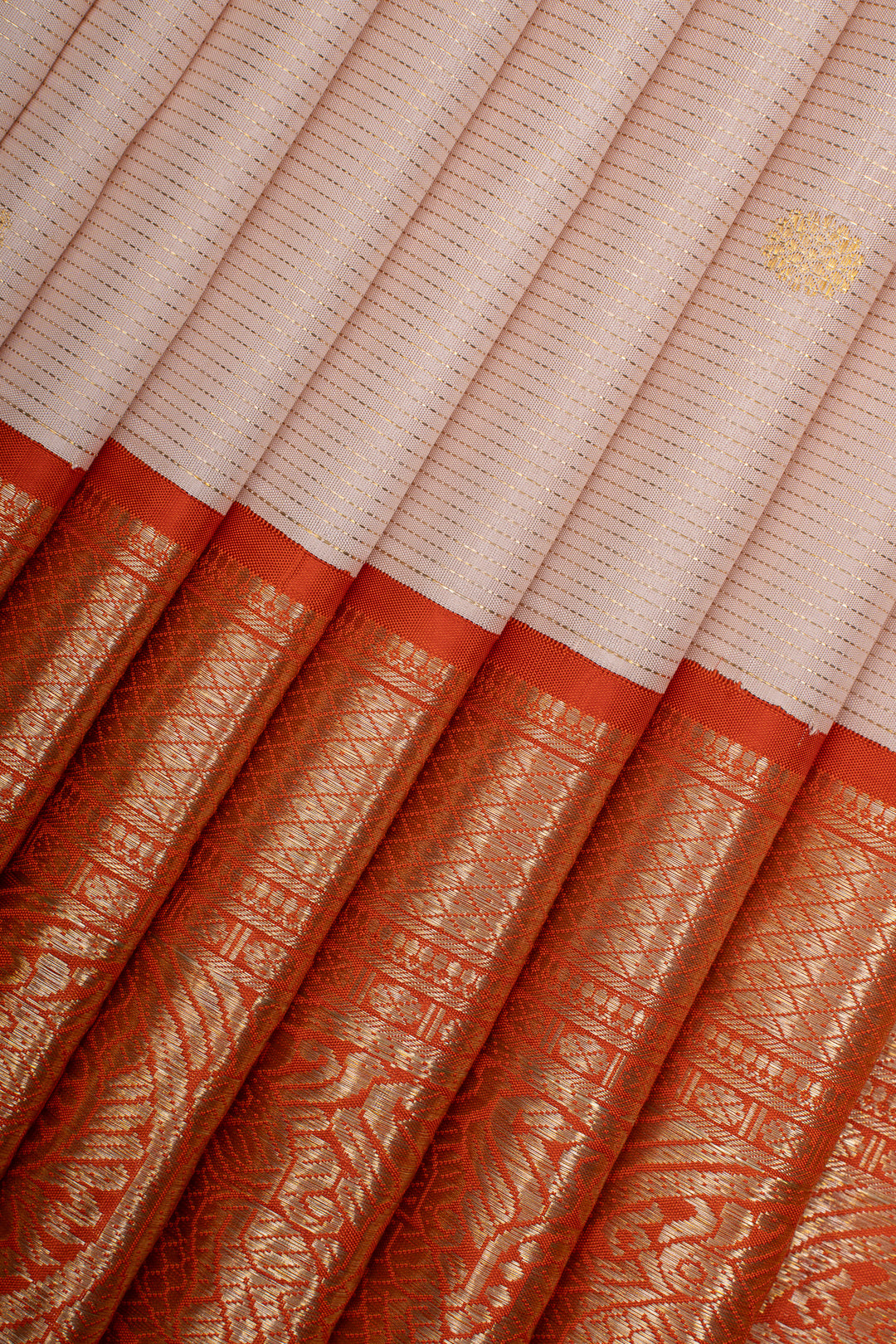 Misty Rose and Orange Vairaoosi Pure Kanchipuram Silk Saree