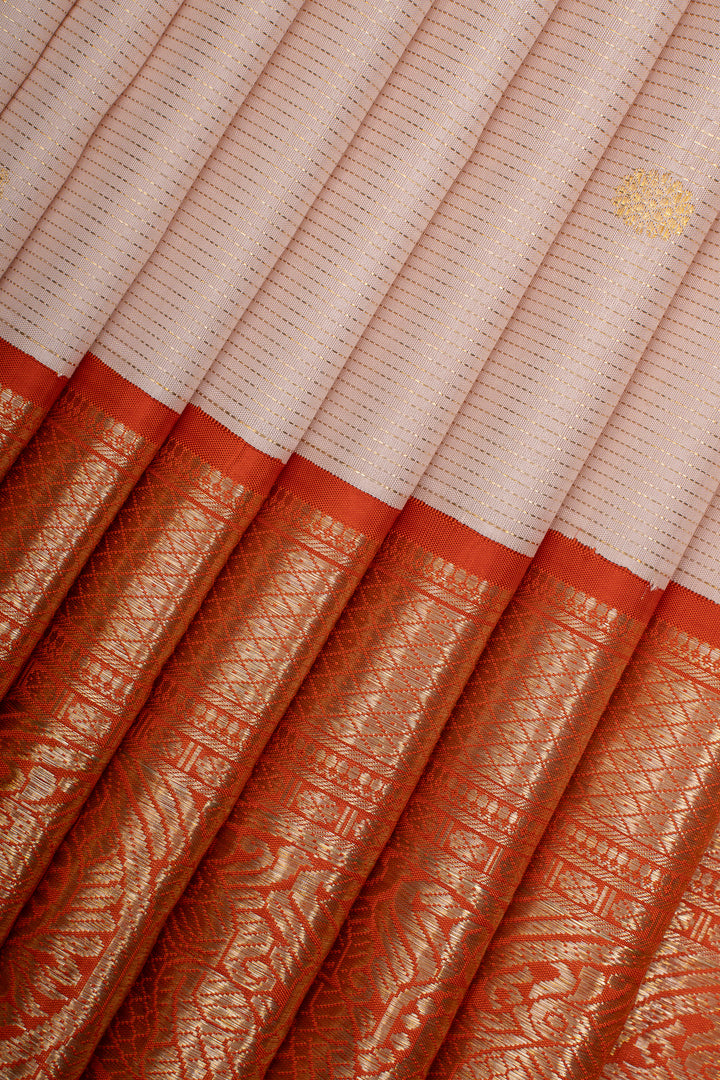 Misty Rose and Orange Vairaoosi Pure Kanchipuram Silk Saree