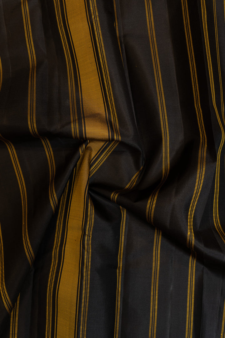 Yellow and black stripes without zari pure Kanchipuram silk saree