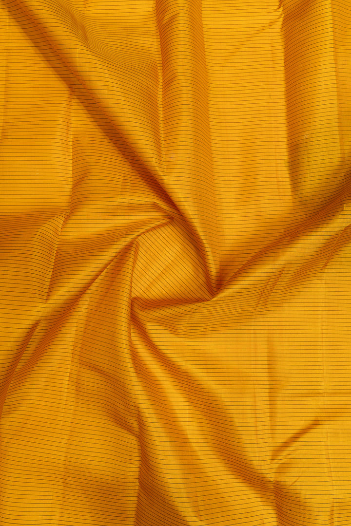 Yellow and black stripes without zari pure Kanchipuram silk saree