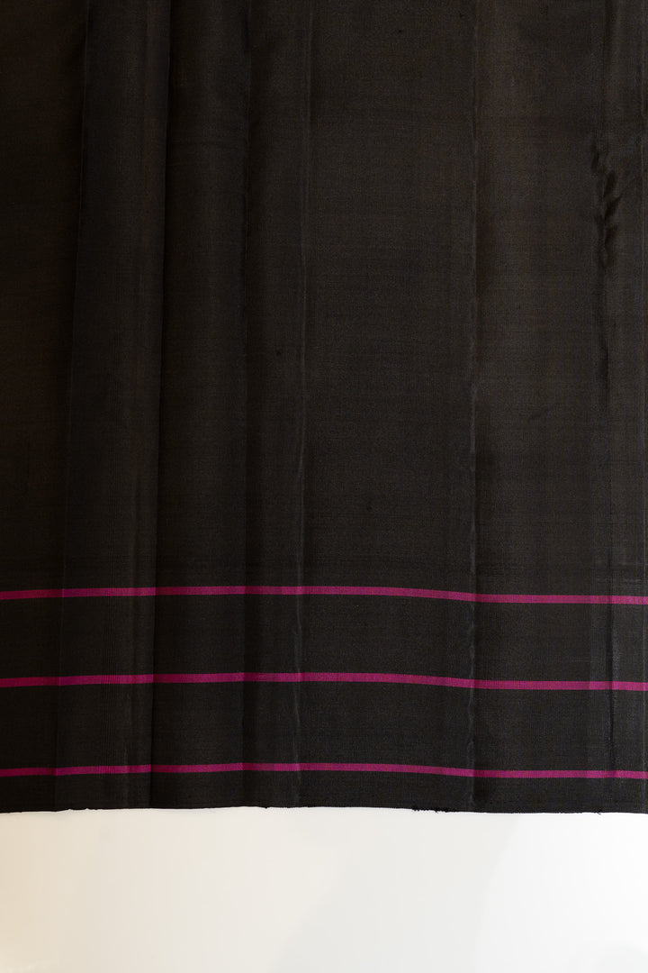 Yellow and black stripes without zari pure Kanchipuram silk saree