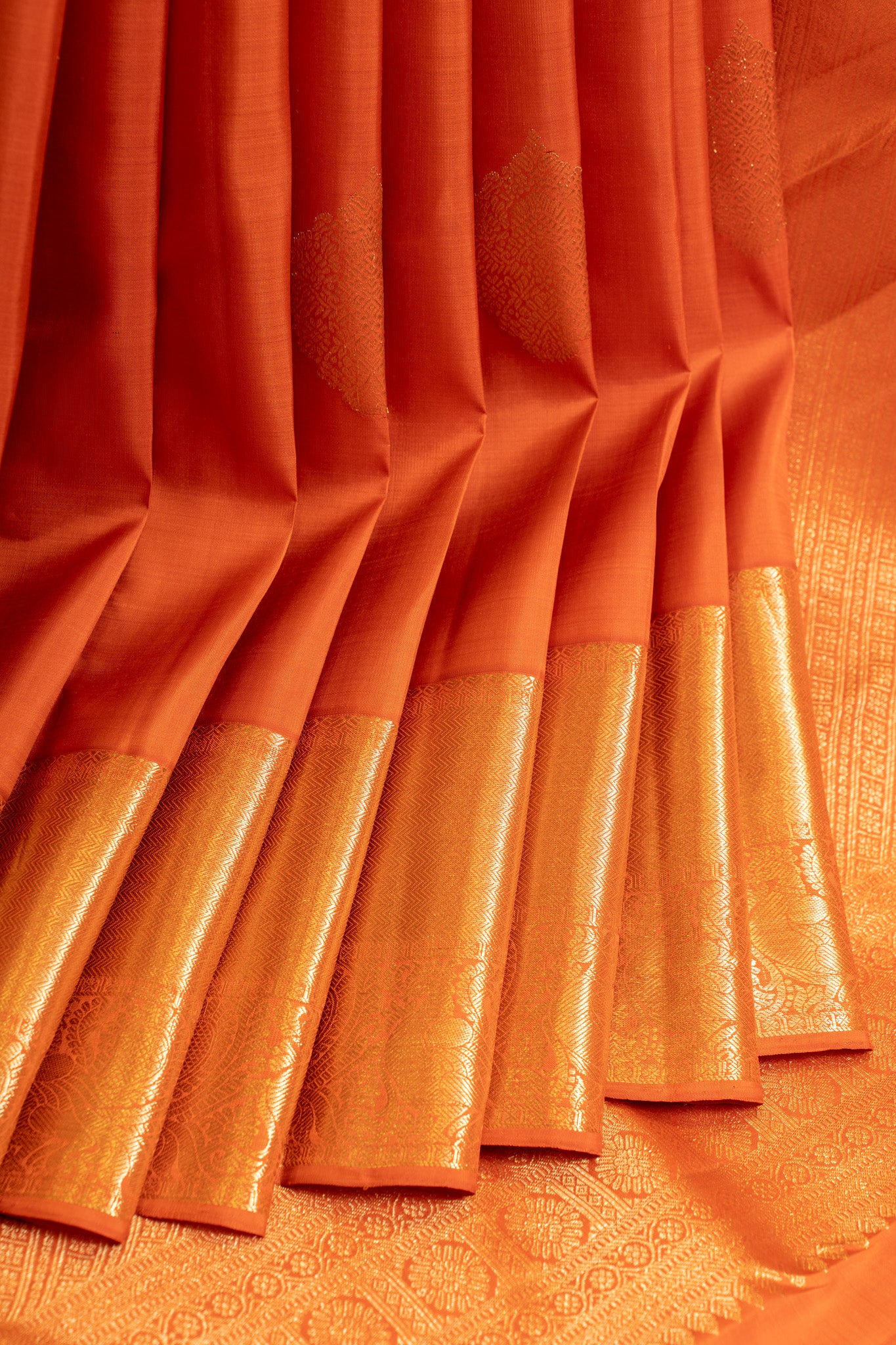 Rust orange pure Kanchipuram silk saree