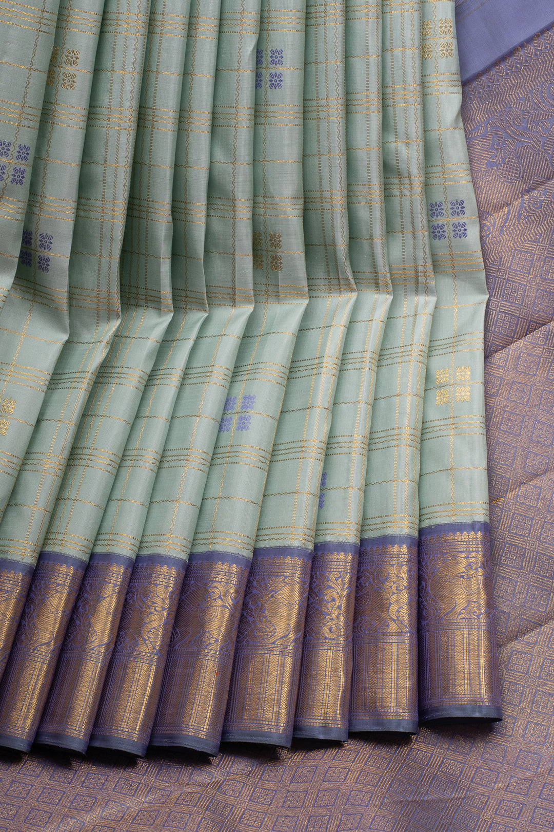 Ice Blue Zari Checks Pure Kanchipuram Silk Saree