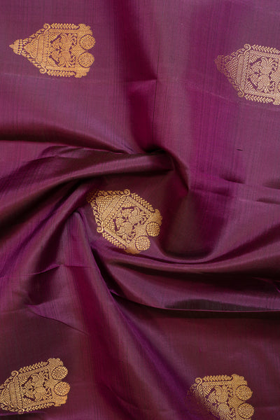 Aubergine purple and rust orange pure Kanchipuram silk saree