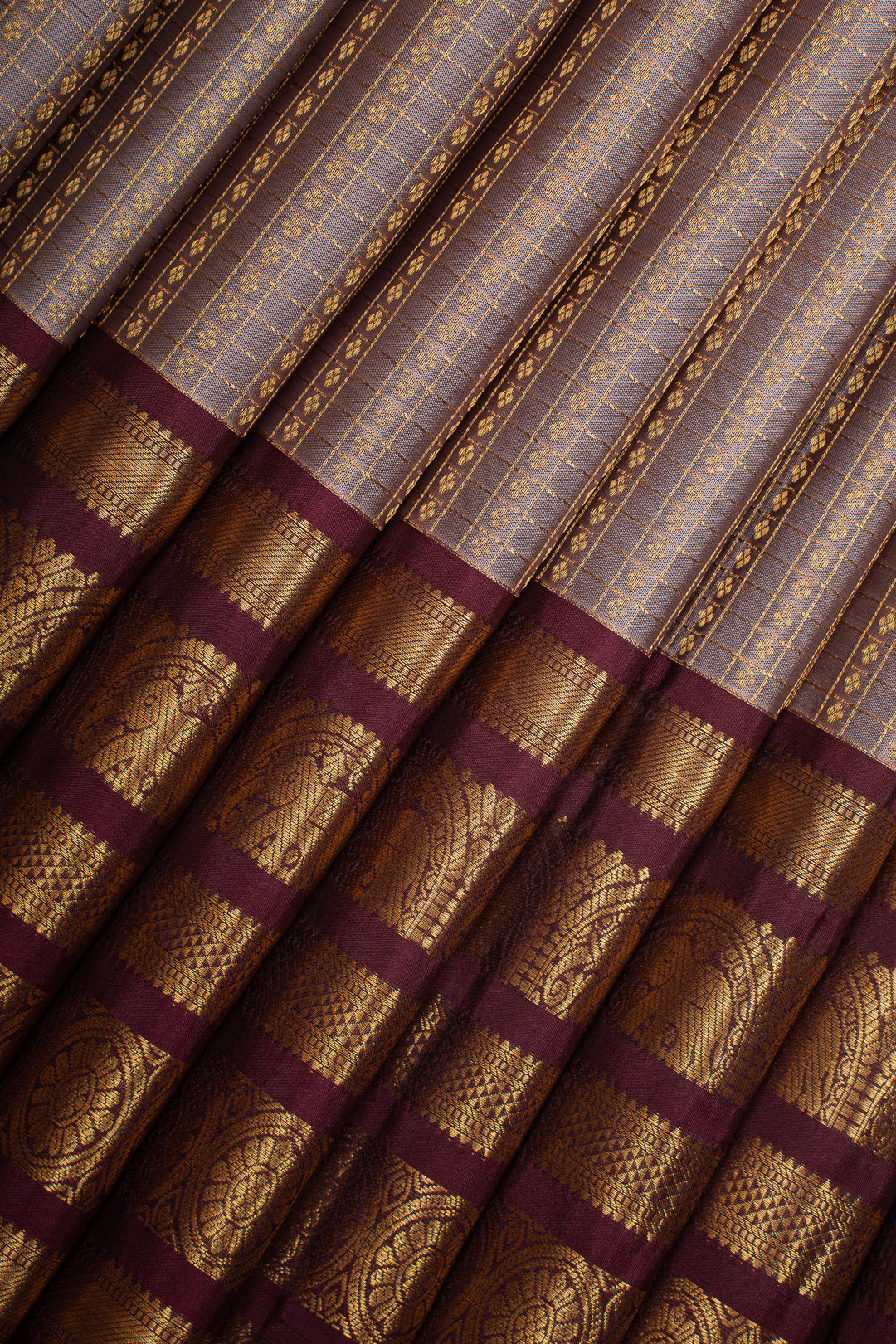 Greyish Lilac Varisaipettu Pure Kanchipuram Silk Saree