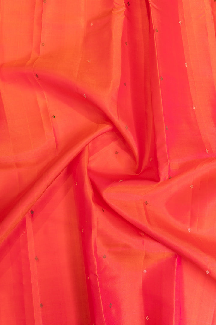 Peach orange thread work pure Kanchipuram silk saree