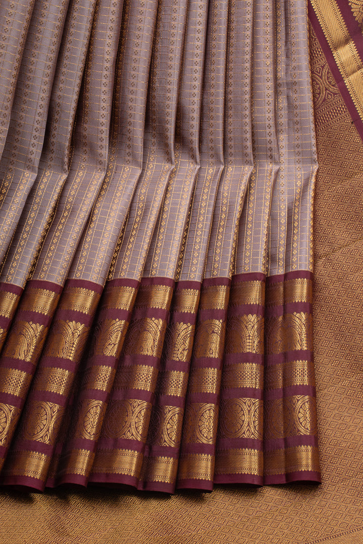 Greyish Lilac Varisaipettu Pure Kanchipuram Silk Saree