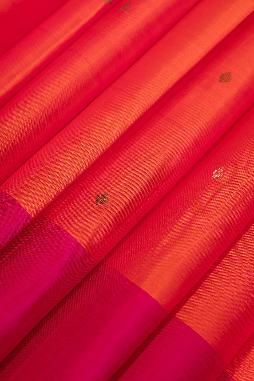 Peach orange thread work pure Kanchipuram silk saree