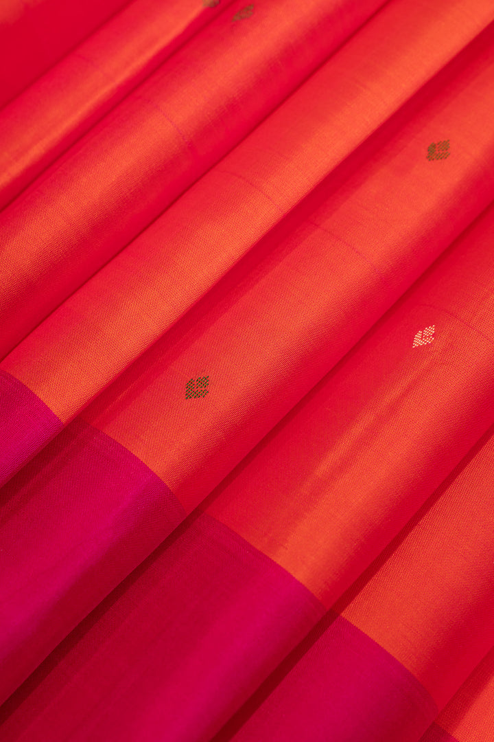 Peach orange thread work pure Kanchipuram silk saree