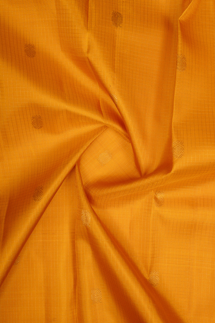 Golden Yellow Zari Checks Pure Kanchipuram Silk Saree