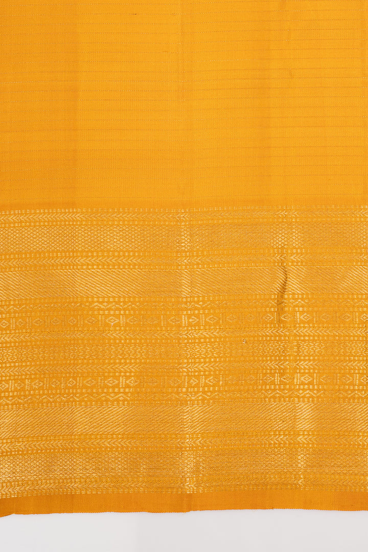 Golden Yellow Zari Checks Pure Kanchipuram Silk Saree