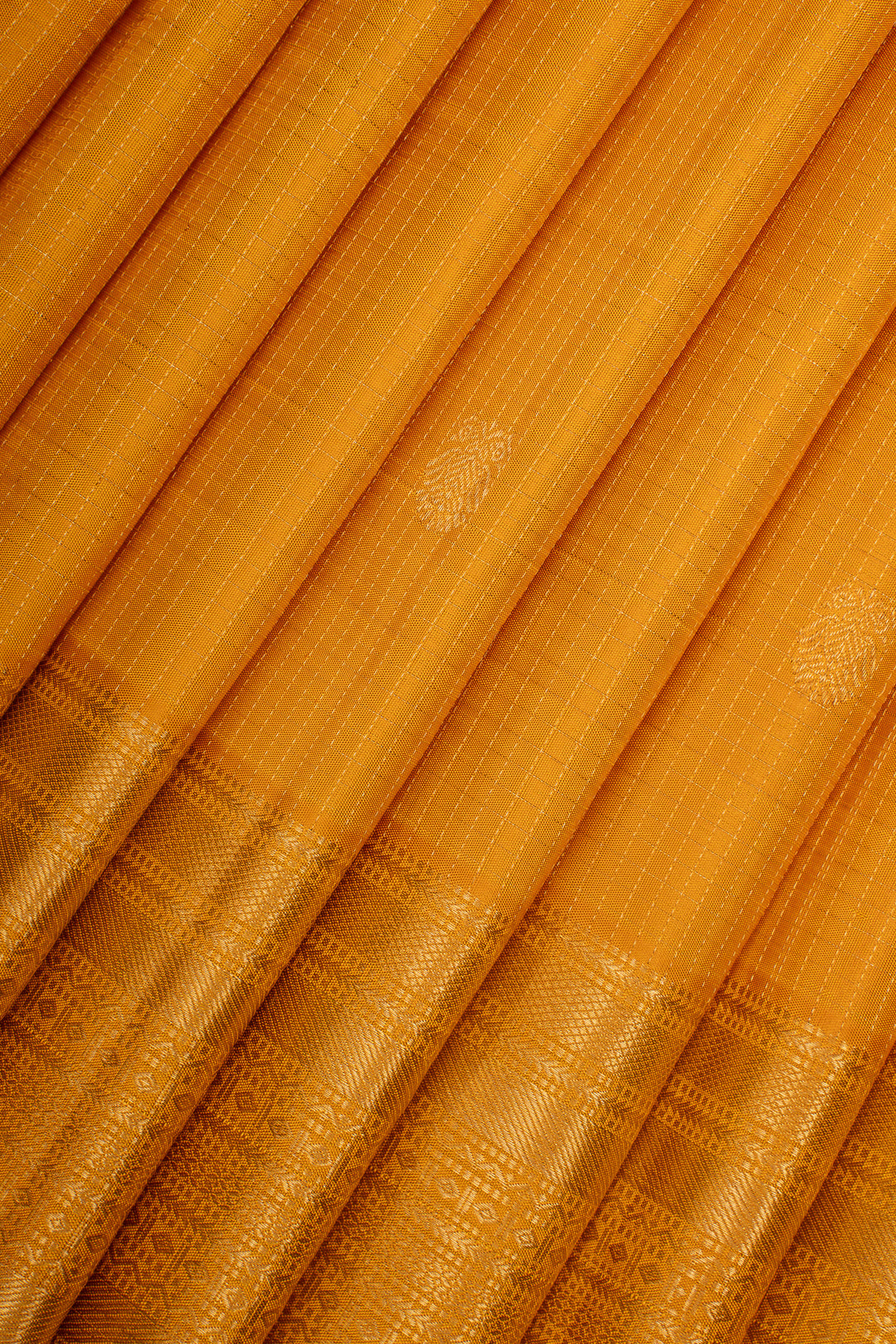 Golden Yellow Zari Checks Pure Kanchipuram Silk Saree
