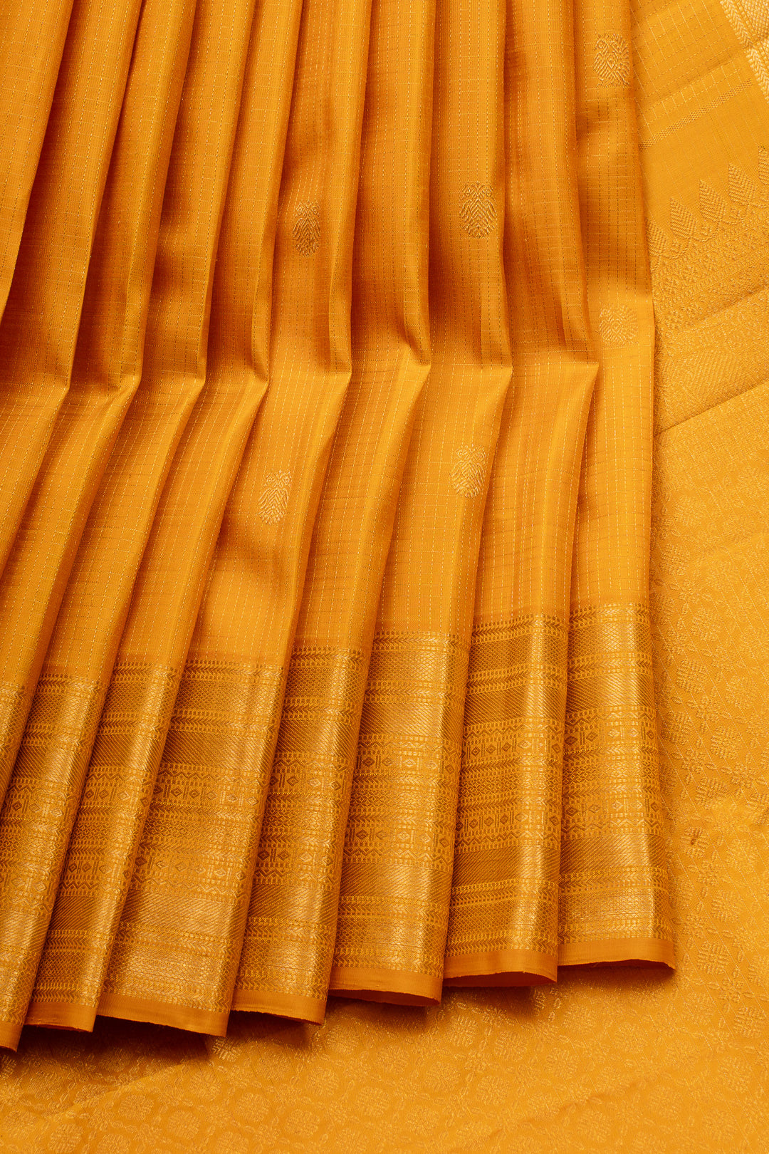 Golden Yellow Zari Checks Pure Kanchipuram Silk Saree
