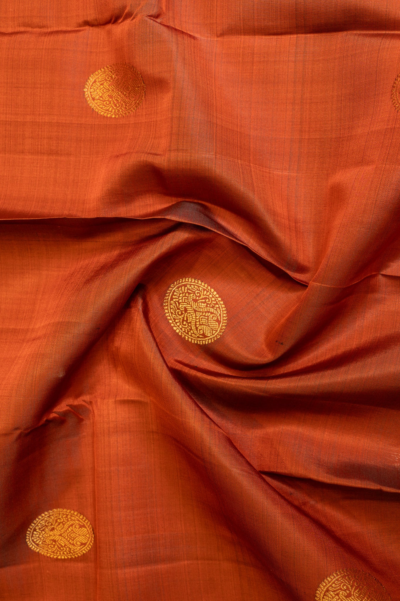 Maroon and rust orange pure Kanchipuram silk saree