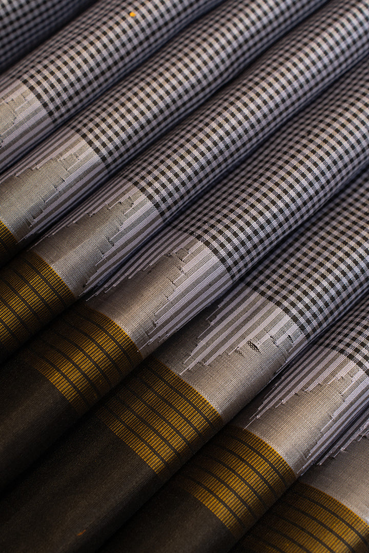 Black and grey Thread Checks pure Kanchipuram silk saree