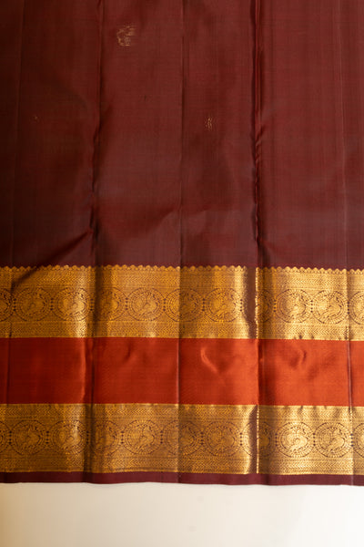 Maroon and rust orange pure Kanchipuram silk saree