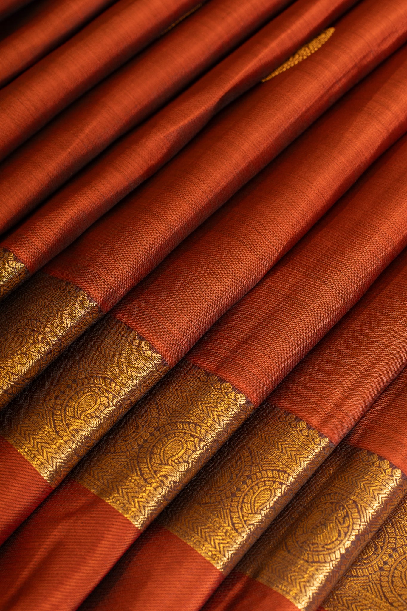 Maroon and rust orange pure Kanchipuram silk saree