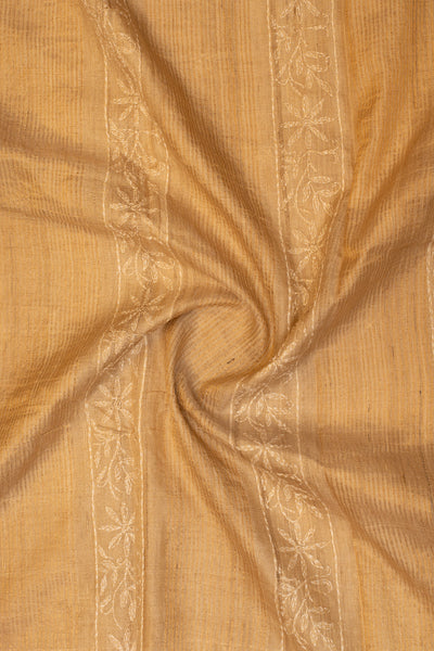 Beige Chikankari pure Tussar saree