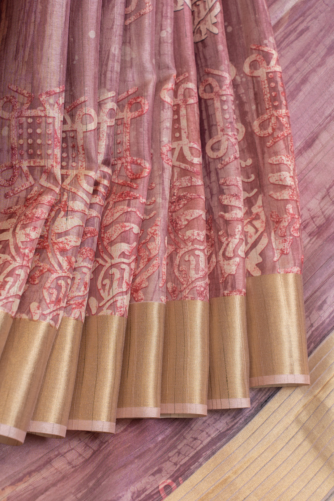 Baric Variations Lilac baric printed raw silk saree | Clio Silks
