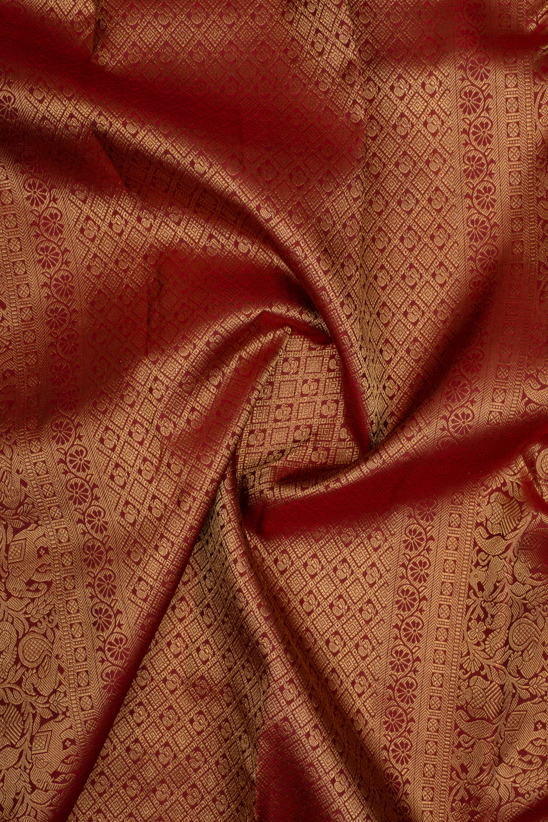 Brown and Maroon Zari Checks Pure Kanchipuram Silk Saree