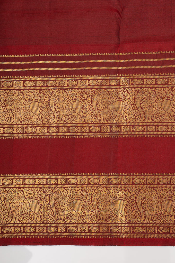 Brown and Maroon Zari Checks Pure Kanchipuram Silk Saree