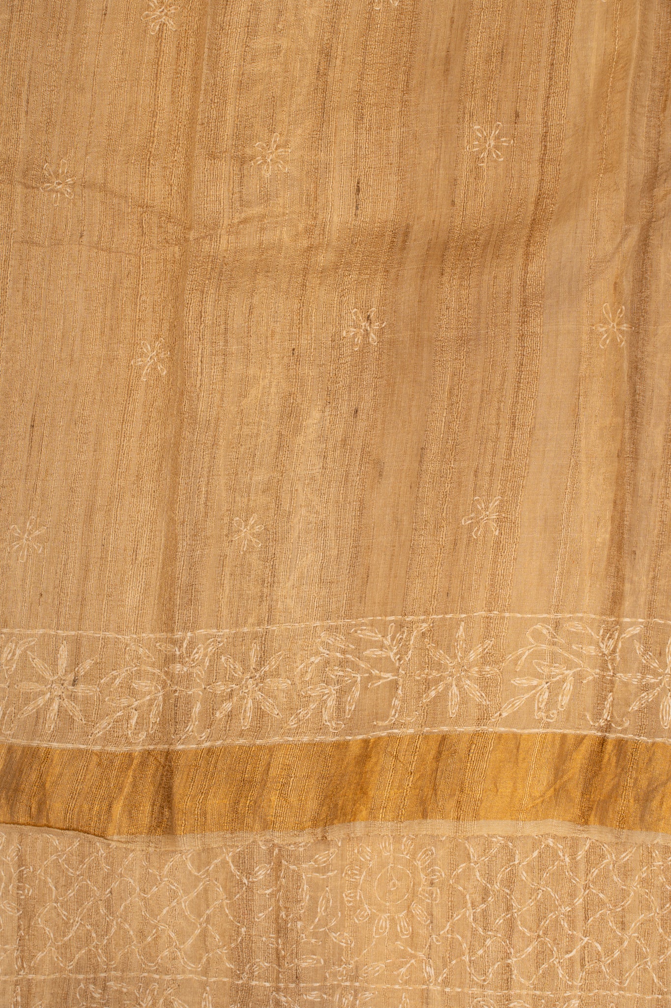 Beige Chikankari pure Tussar saree