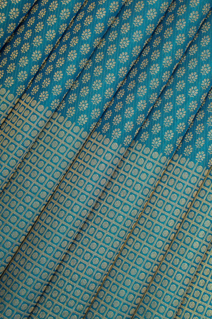 Peacock Blue Brocade Pure Kanchipuram Silk Saree