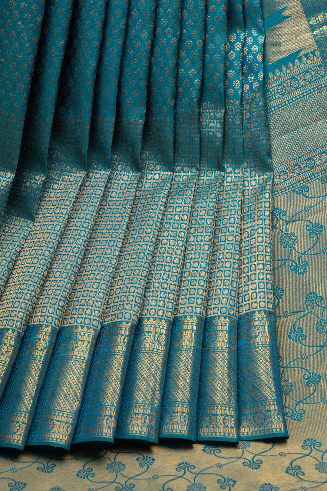 Peacock Blue Brocade Pure Kanchipuram Silk Saree