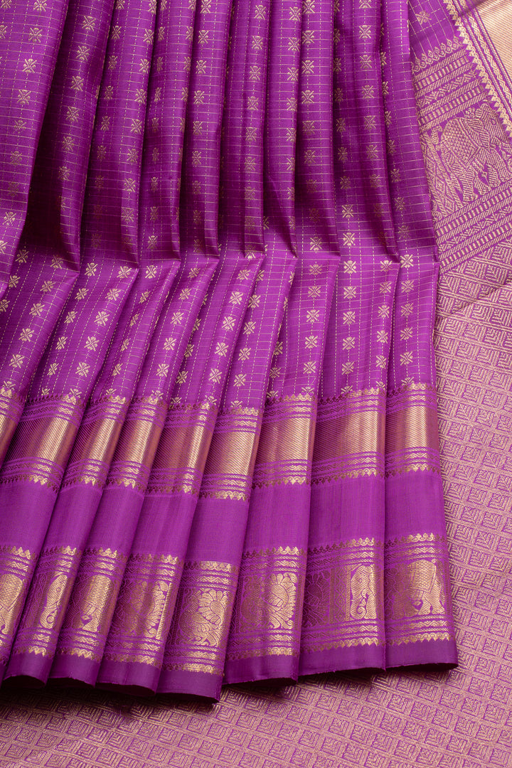 Purple Rettai Pettu Pure Kanchipuram Silk Saree